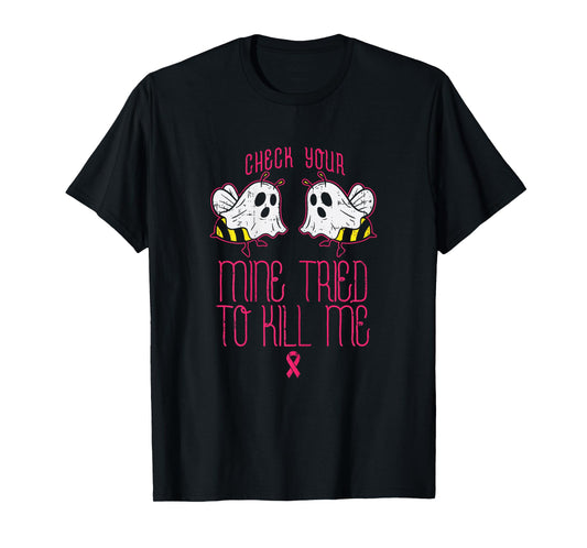 Check Your Boo-bees Funny Halloween Breast Cancer Awareness T-Shirt