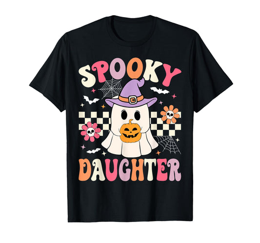 Groovy Spooky Daughter Retro Ghost Holding Pumpkin Halloween T-Shirt