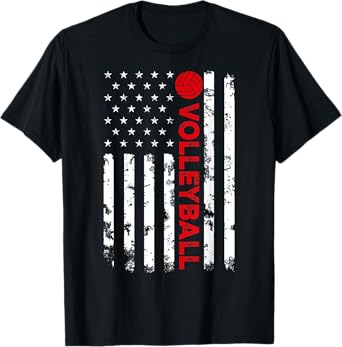 USA Flag Vintage Distressed Tee American Flag Volleyball T-Shirt