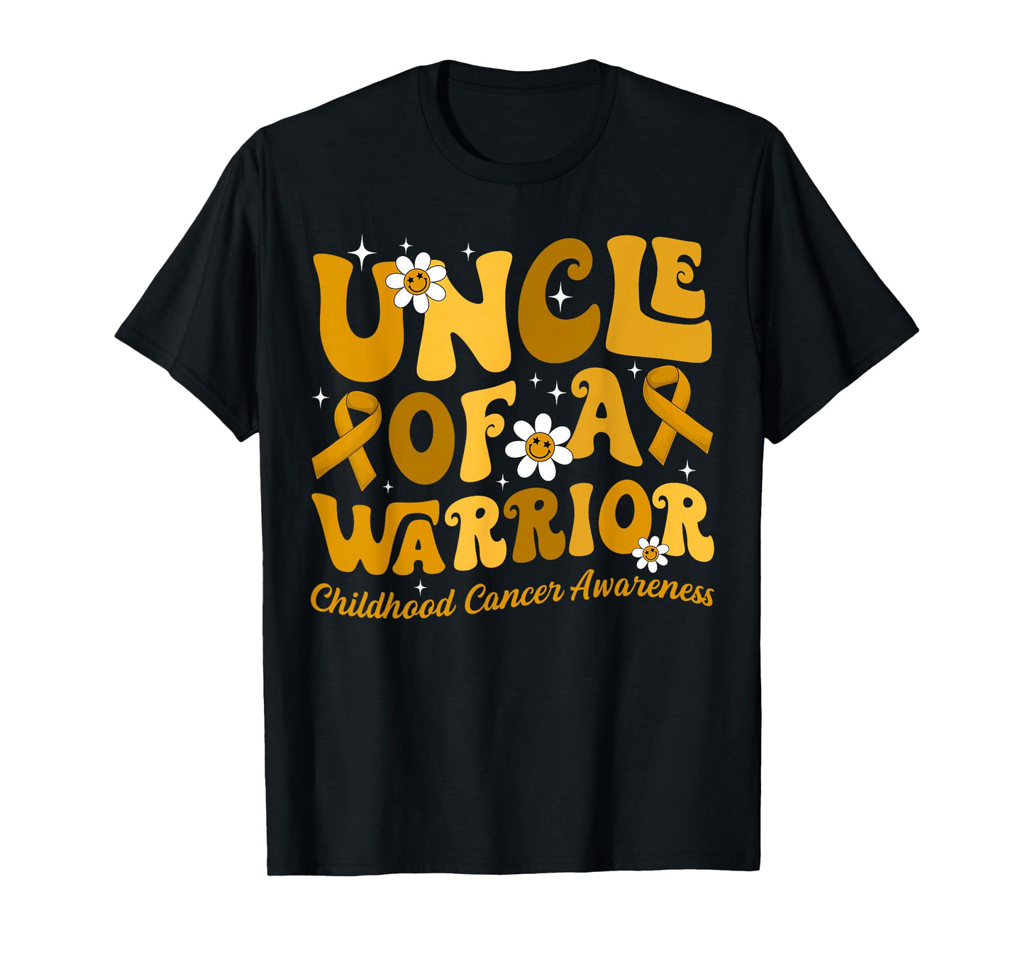 Groovy Uncle Of A Warrior Childhood Cancer Awareness Support T-Shirt