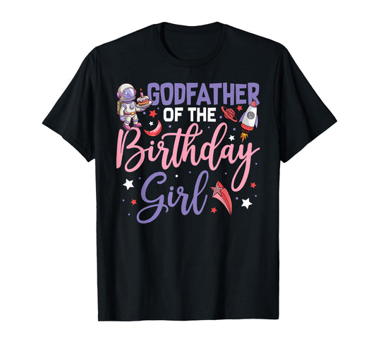 Two The Moon Godfather Of the Birthday Girl Astronaut Family T-Shirt