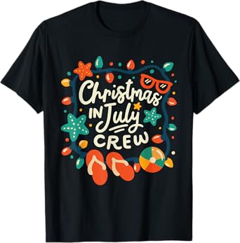 Funny Christmas In July Crew Lights Summer Men Women Kids T-Shirt