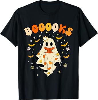 Cute Booooks Ghost Read More Books Funny Teacher Halloween T-Shirt