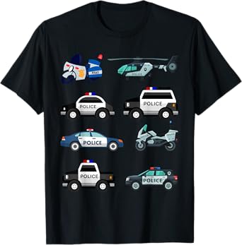 Police Vehicles for Kids Men Women Cop Cars Boys Toddler T-Shirt