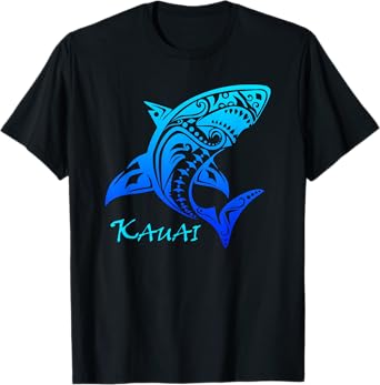 Kauai, Hawaii Vintage Retro Tribal Shark Vacation T-Shirt