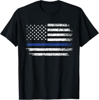 Thin Blue Line American Flag Tee Mens Police Officer Shirt T-Shirt