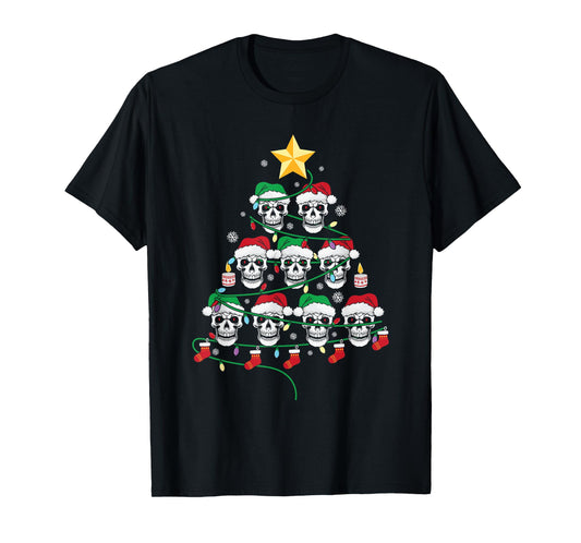 Skull Christmas Tree Pajama Cool Skeleton Santa Hat X-Mas T-Shirt