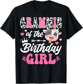Grammie Of The Birthday Girl Cute Cow Farm 1St Birthday T-Shirt