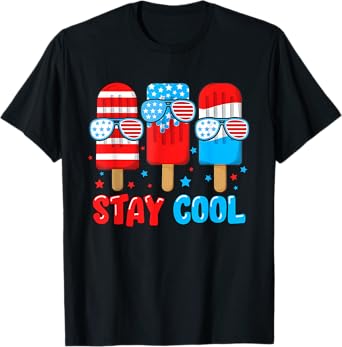 Stay Cool 4th July Ice Cream Sunglasses American Boys Girls T-Shirt