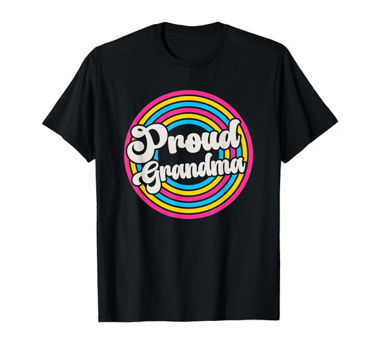 Proud Grandma Groovy LGBTQ Pansexual Pride Pan Flag Family T-Shirt