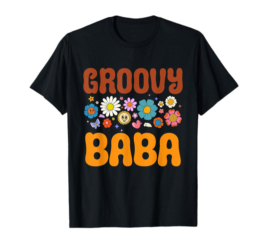 Retro Groovy Baba Father's Day Hippie Flowers Dad Grandpa T-Shirt