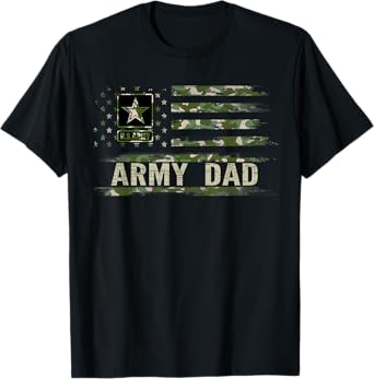 Vintage Army Dad With Camo American Flag For Veteran Gift Women Kids Men T-Shirt