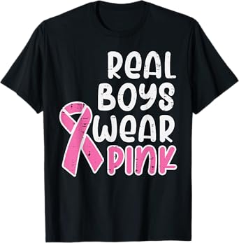 Real Boys Wear Pink Ribbon Cute Breast Cancer Awareness Kids T-Shirt