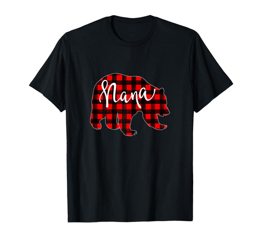 Red Plaid Nana Bear Matching Family Christmas Eve Buffalo T-Shirt