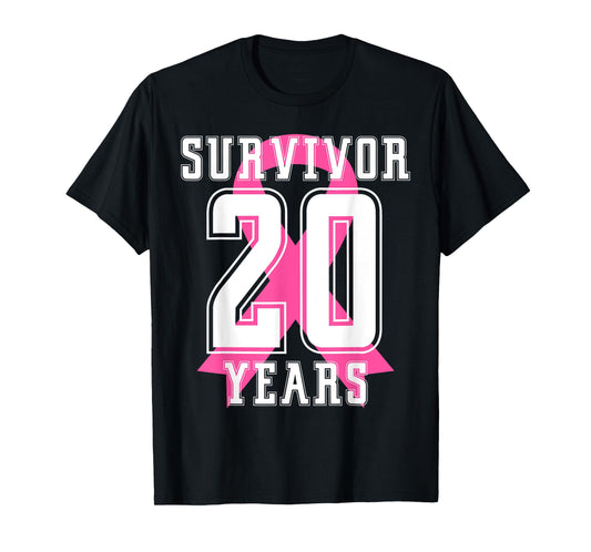 20 Years Free Survivor Breast Cancer Awareness Pink Ribbon T-Shirt