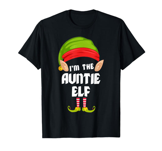 Funny Auntie Elf Matching Family Group PJ Christmas T-Shirt