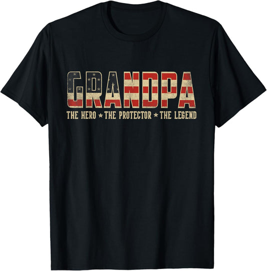 Grandpa Protector Hero Legend USA Flag Grandpa Father's Day T-Shirt