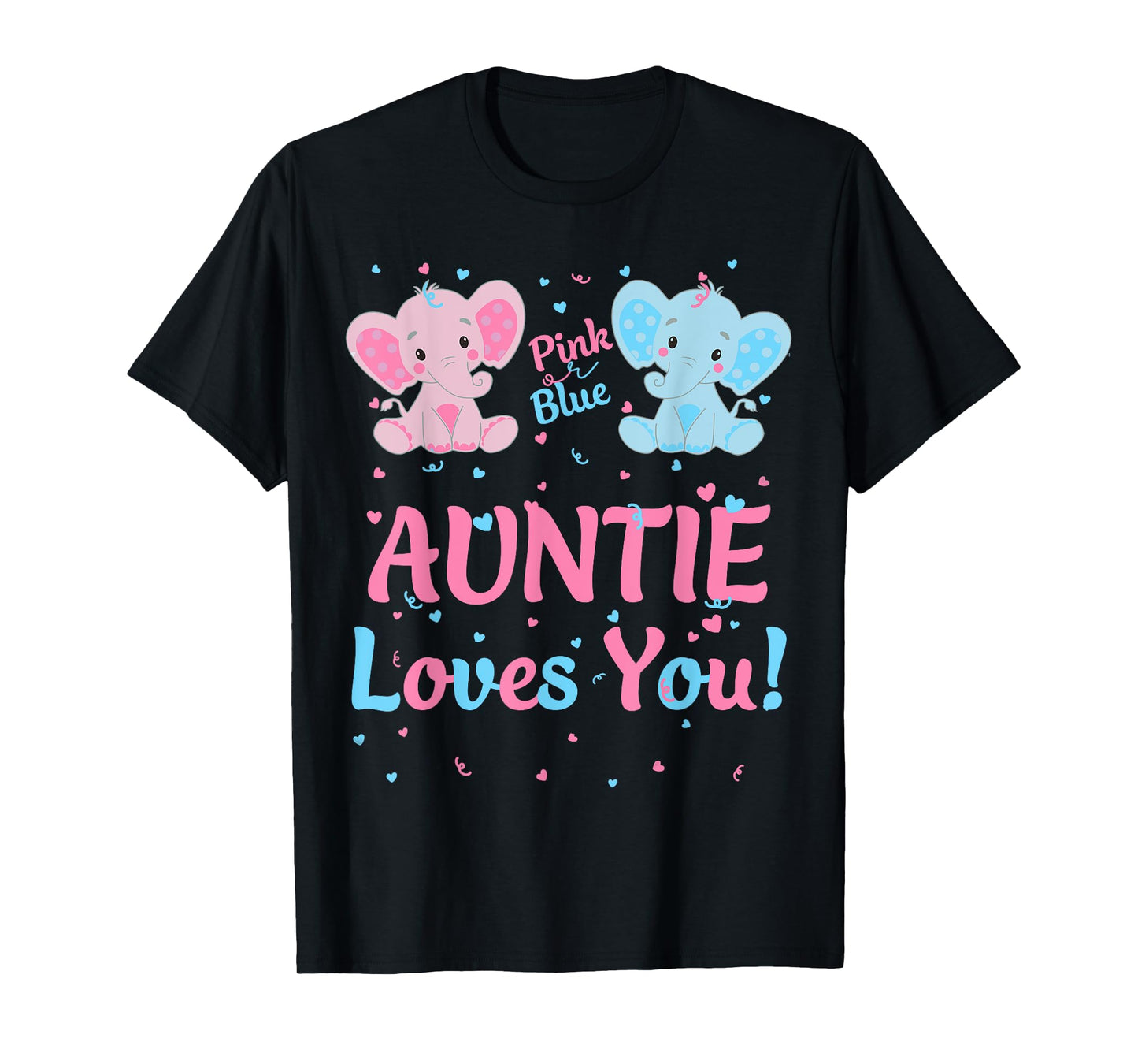 Auntie Gender Reveal Elephant Pink Blue Matching Family Aunt T-Shirt