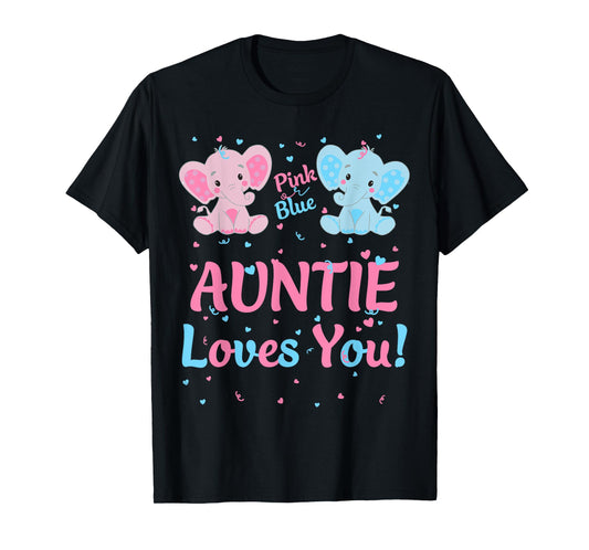 Auntie Gender Reveal Elephant Pink Blue Matching Family Aunt T-Shirt