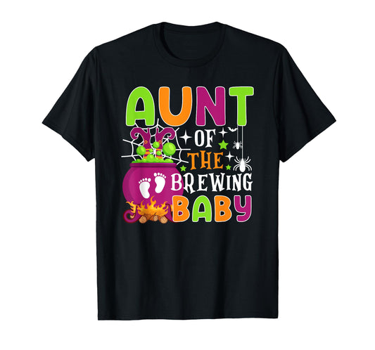 Aunt of Brewing Baby Halloween Theme Baby Shower Spooky T-Shirt