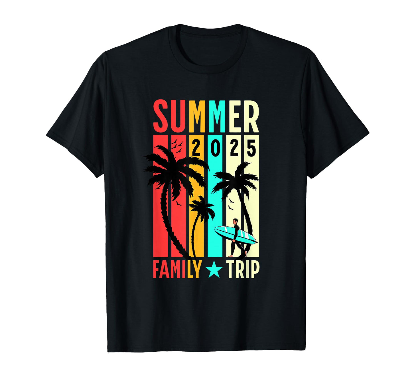 Summer 2025 Matching Family Trip Vacation Palm Trees Retro T-Shirt