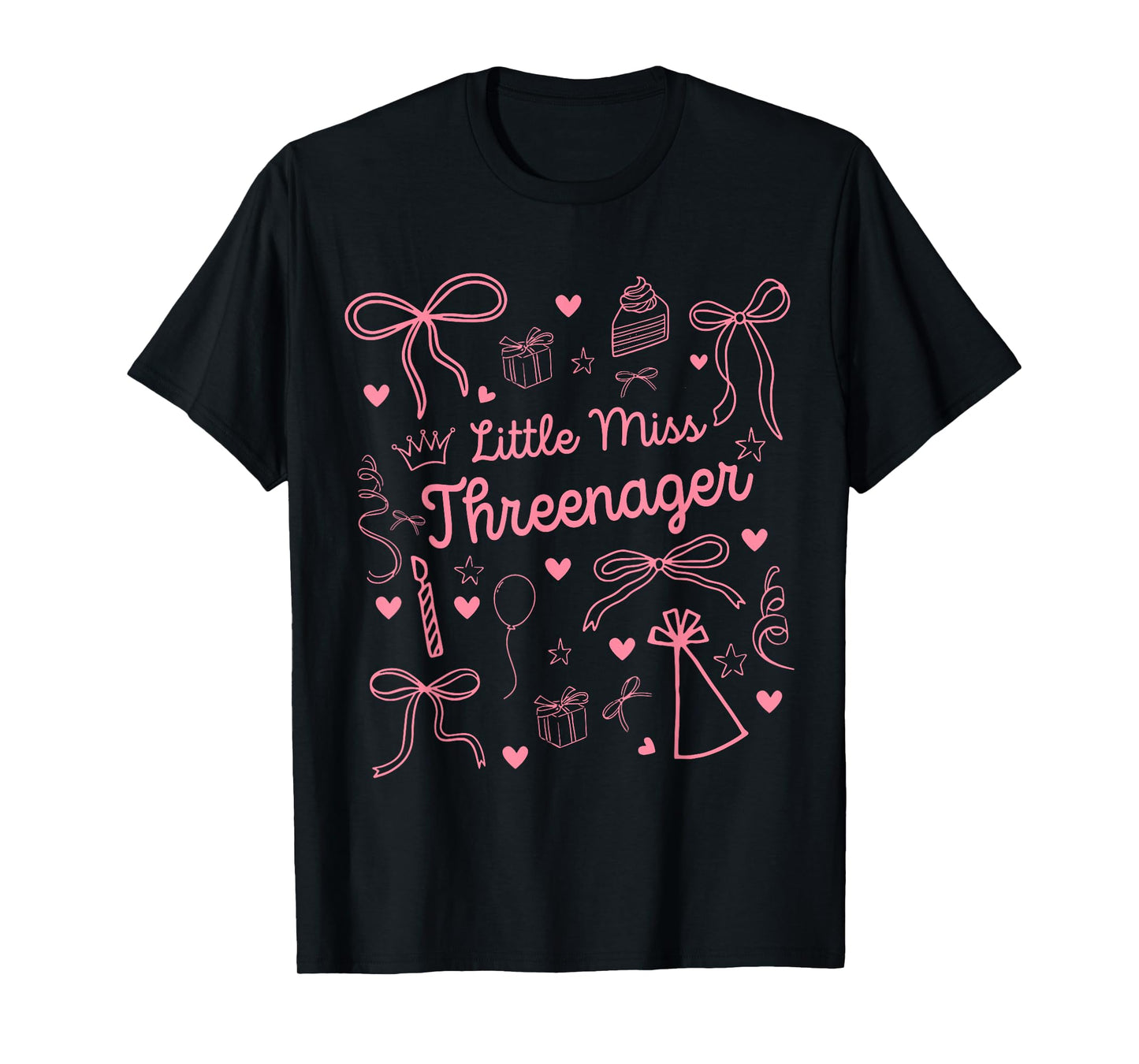 Little Miss Threenager 3rd Birthday Girl Pink Coquette Bow T-Shirt