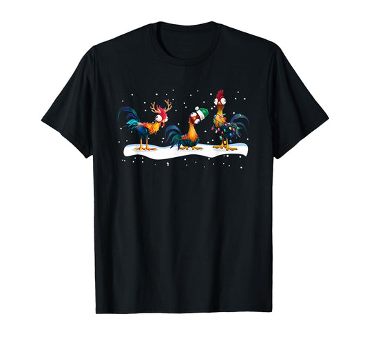 Hei Hei Chicken Christmas T-Shirt - Unisex, Black, Short Sleeve, Small