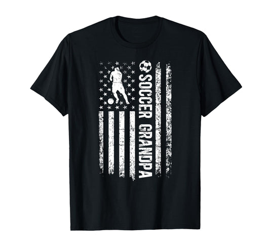 Soccer Grandpa Of A Soccer Player Grandfather US Flag T-Shirt