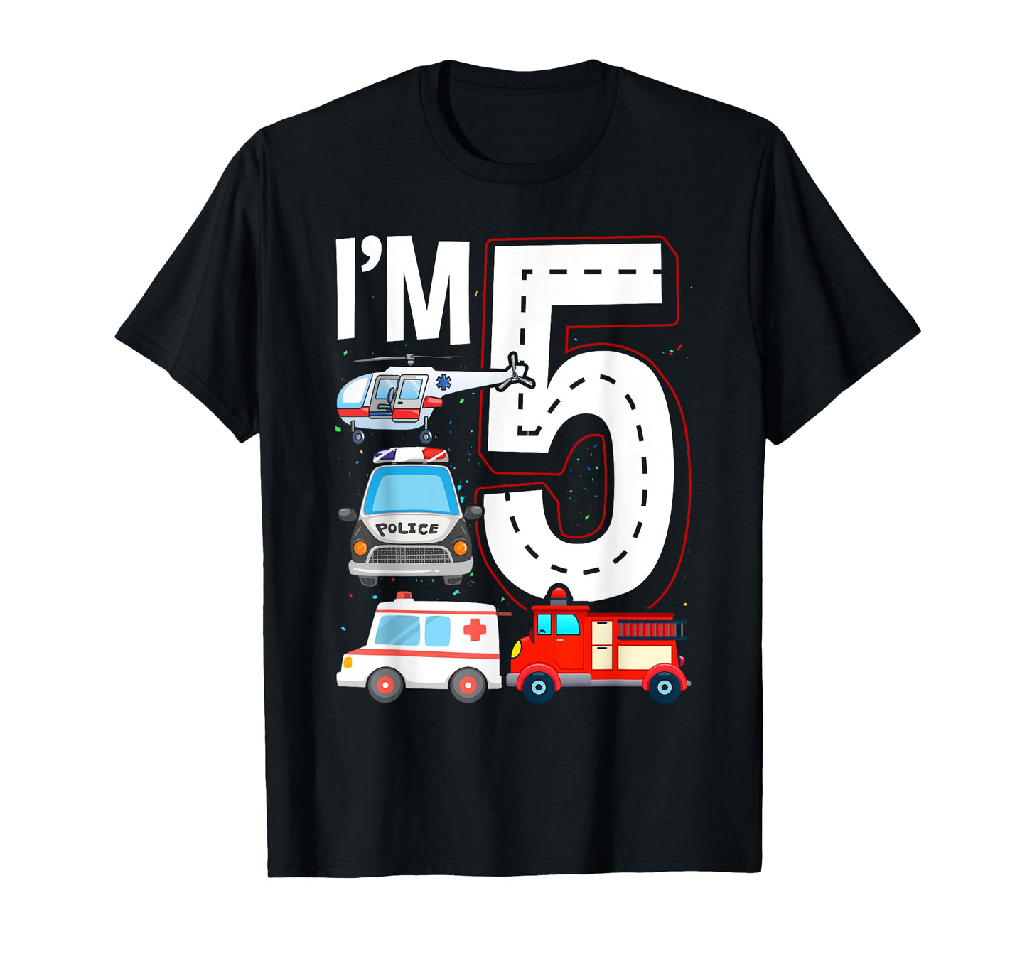 Emergency Vehicles 5th Birthday Fire Truck Police Car Boys T-Shirt