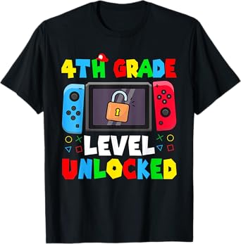 4th Grade Level Unlocked Back to School First Day Gamer Boys T-Shirt