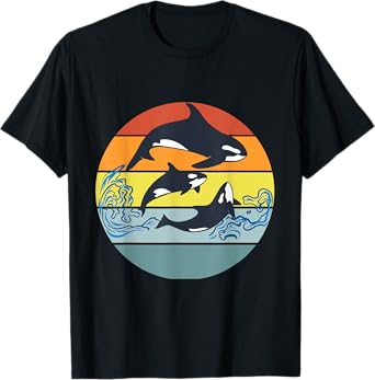 Orca Killer Whale, Vintage Retro Whale Family T-Shirt