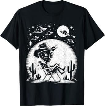 Alien Cowboy in Desert Funny UFO Halloween Costume T-Shirt