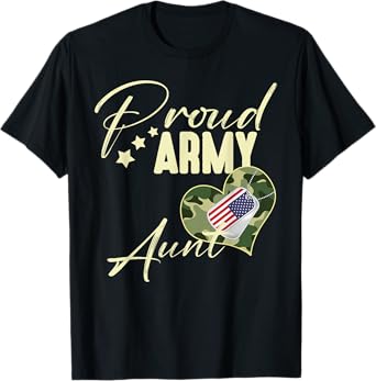 Vintage Proud Veteran Family Mother Father's Day Proud Army AUNT Camouflage Dog Tag USA American Flag T-Shirt