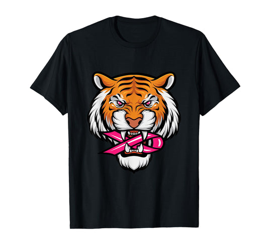 Tiger Pink Ribbon Breast Cancer Awareness Animal Warrior T-Shirt