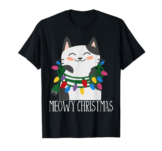 Meowy Christmas Holiday Tshirt - Funny Merry Catmas Tee