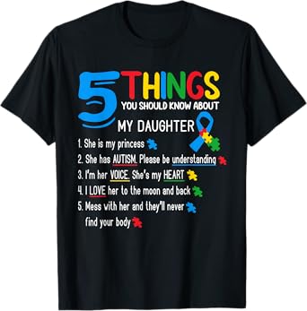 Autistic Daughter Autism Awareness Support Mom Dad Parents T-Shirt