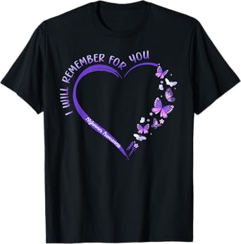 I Will Remember For You Purple Ribbon Alzheimers Awareness T-Shirt, Small