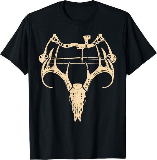 Deer Skull Compound Bow Retro Hunting Archery Dad Archer T-Shirt