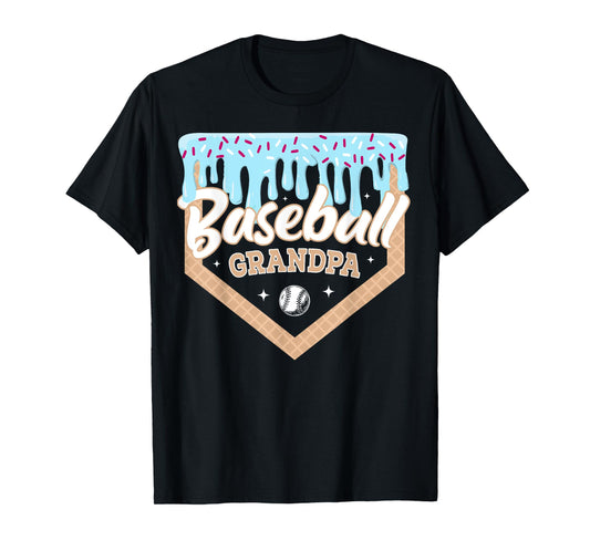 Baseball Drip Grandpa Ice Cream Home Plate Fathers Day T-Shirt