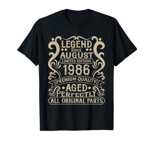 August 1986 39th Birthday Decorations Vintage 39 Birthday T-Shirt