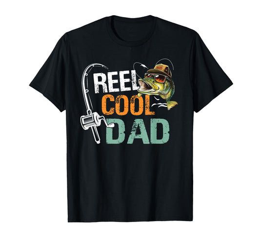 Reel Cool Dad Fishing Dad Birthday Vintage T-Shirt