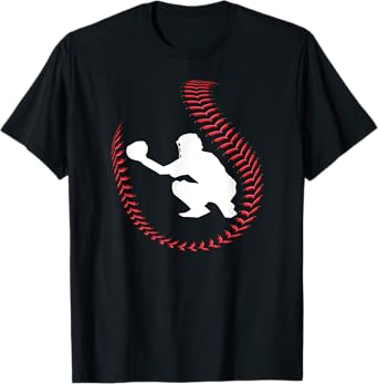 Baseball Catcher Ball Stitch Silhouette T-Shirt T-Shirt