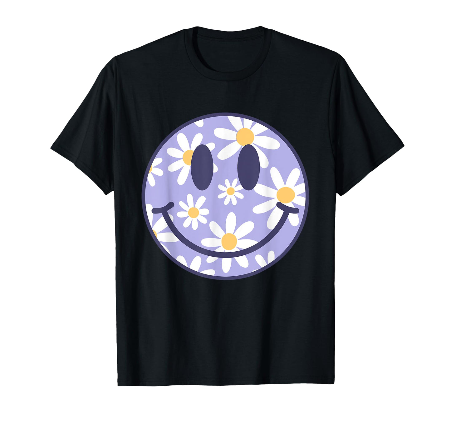 Retro Purple Happy Face Checkered Pattern Smile Face Trendy T-Shirt