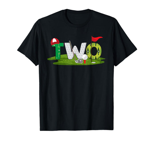 2nd Birthday Golf Theme 2 Year Old Kids Sport Party T-Shirt