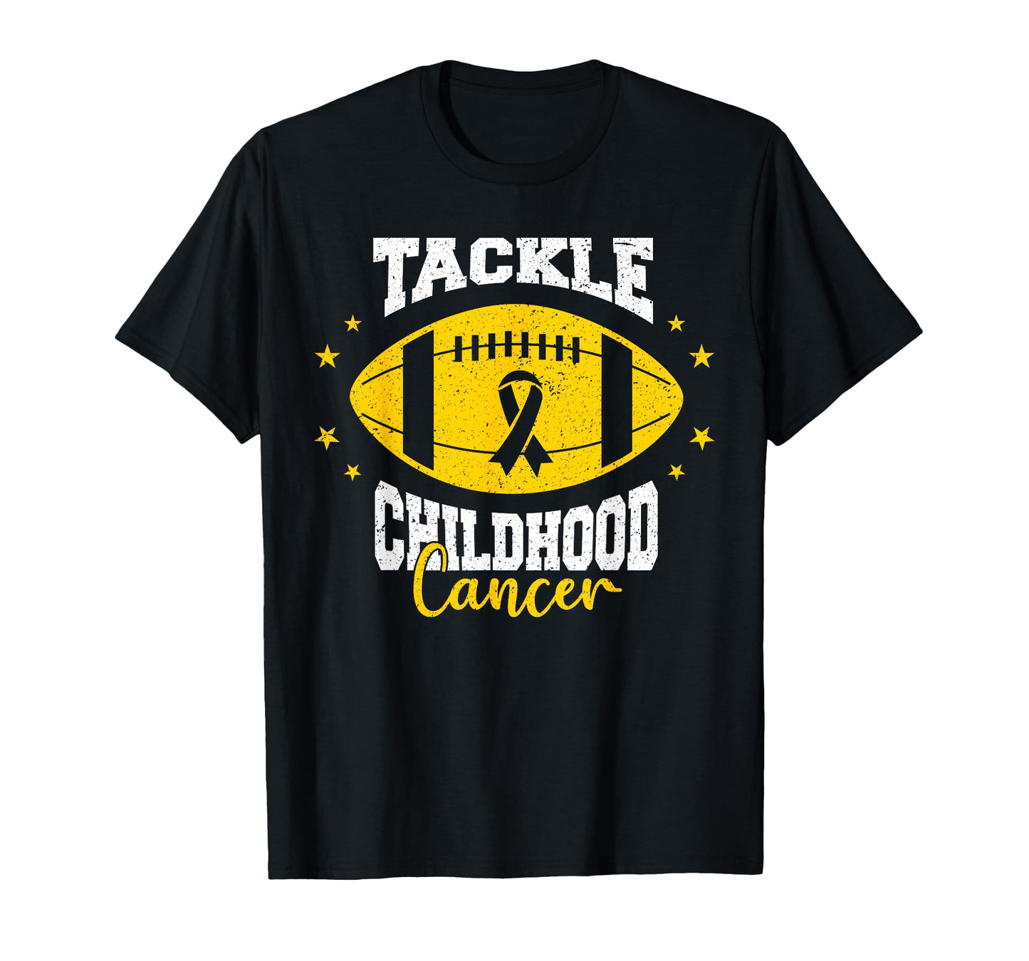 Tackle Childhood Cancer Awareness Football Gold Ribbon T-Shirt