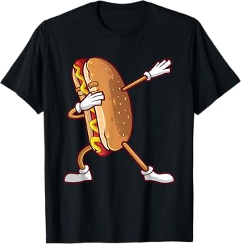 Cute Dabbing Hot Dog Design For Kids Men Women Dancing Food T-Shirt