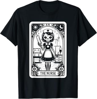 Funny Spooky Skeleton RN Nurse The Nurse Tarot Card Nursing T-Shirt