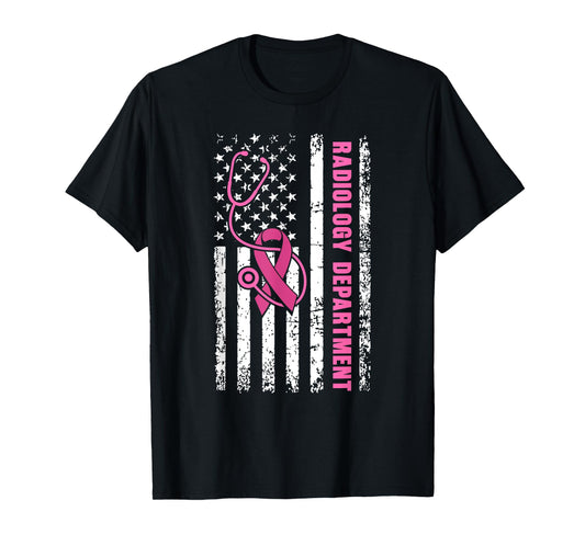 Radiology Department Breast Cancer Awareness USA Flag Nurse T-Shirt
