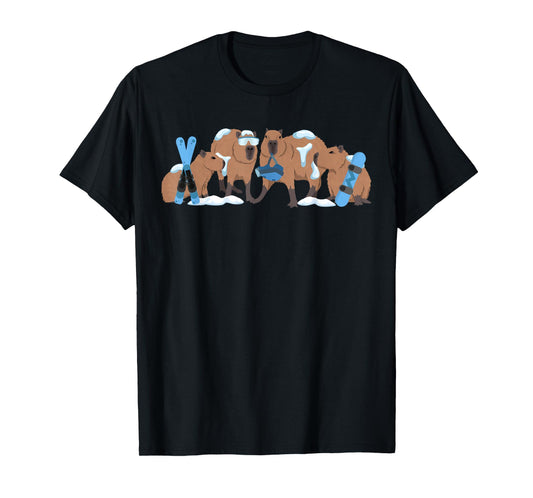 Capybara Skiing Cute Capy Snowboard Winter Capybara Lover T-Shirt
