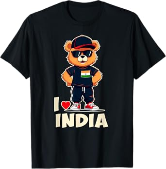 Indian Flag Teddy Bear I Love India T-Shirt